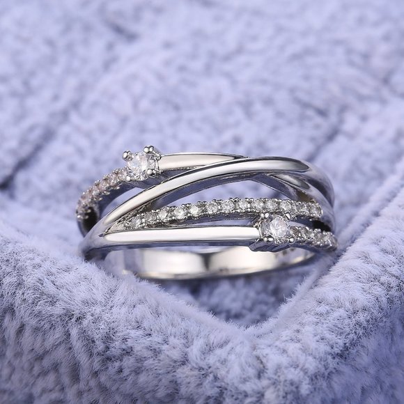 💎 Multi Layer Beautiful White Shiny Zircon Trendy Stackable Ring Women PD296 - Picture 1 of 4